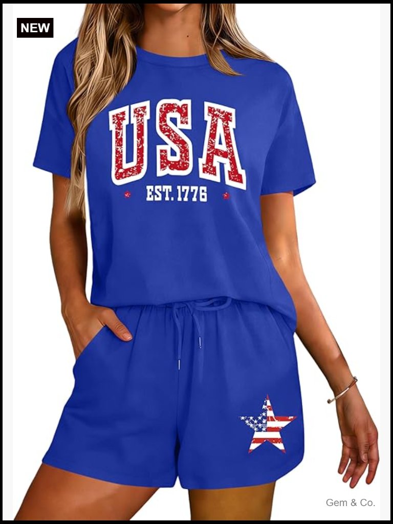 Patriotic Short Set With Pockets - 2 Piece Outfit